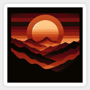 Crimson Dusk: The Majesty of Mountain Silhouettes Sticker